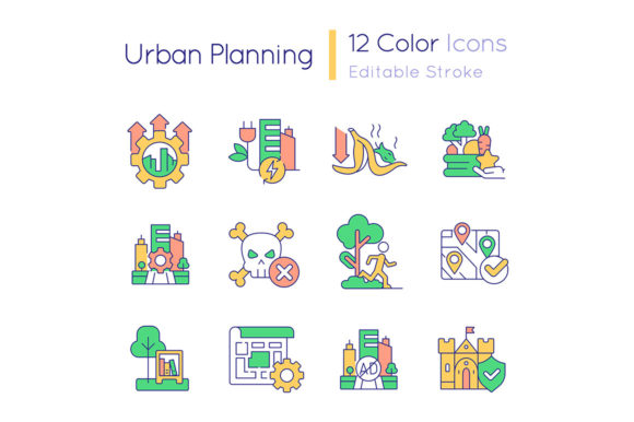Urban Planning RGB Color Icons Set: A Visual Toolkit for City Development
